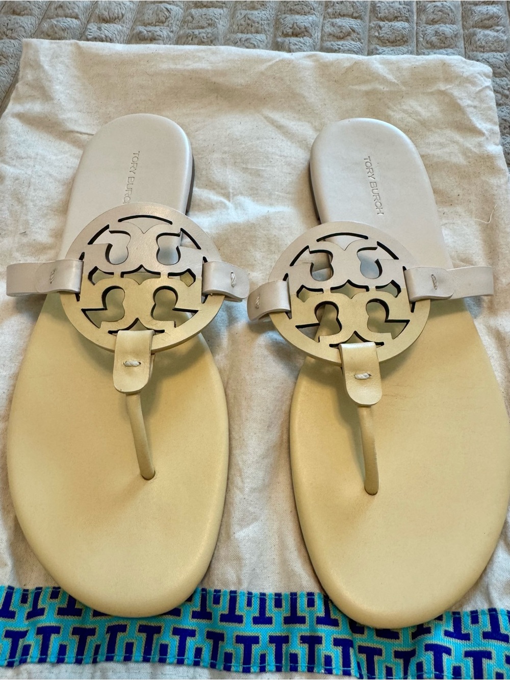 Tory Burch Beige Cutout Logo Thong Sandals